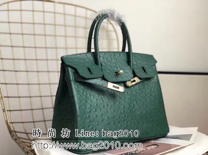 愛馬仕Hermes原版牛皮鴕鳥紋 Birkin 鉑金包 時尚手提包 0AM1016